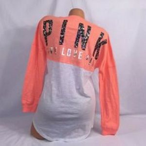 PINK Long Sleeved Logo Tee with Sequin
